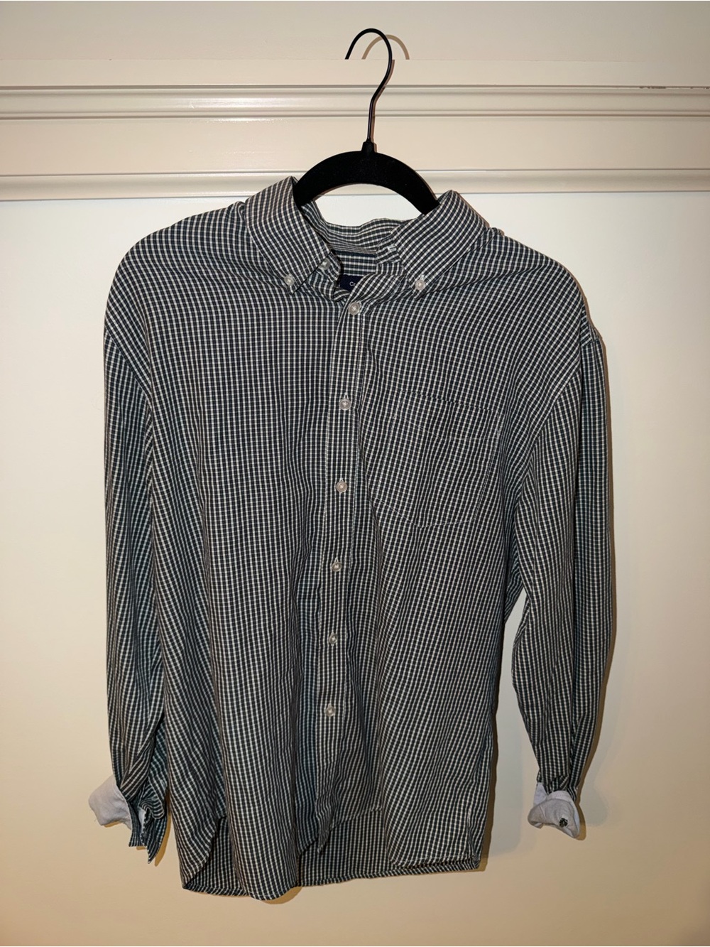 Croft&Barrow Oversized Men’s Button Down Navy and White Gingham Size Medium